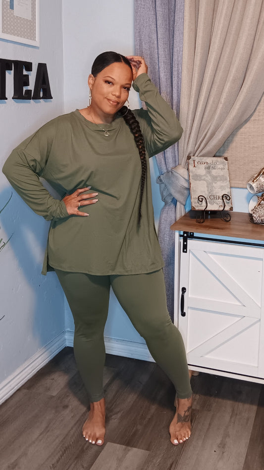 Hanna - long sleeve lounge set -  light olive