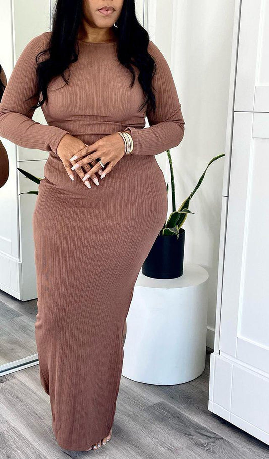 Kaor - Mocha Ribbed maxi dress