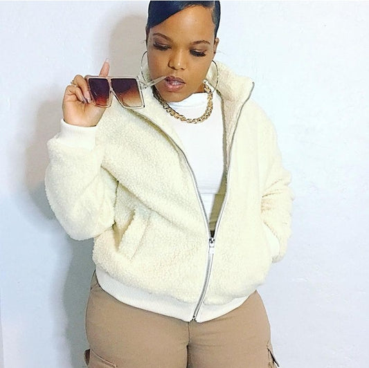 Sheepish- Sherpa faux fur bomber jacket