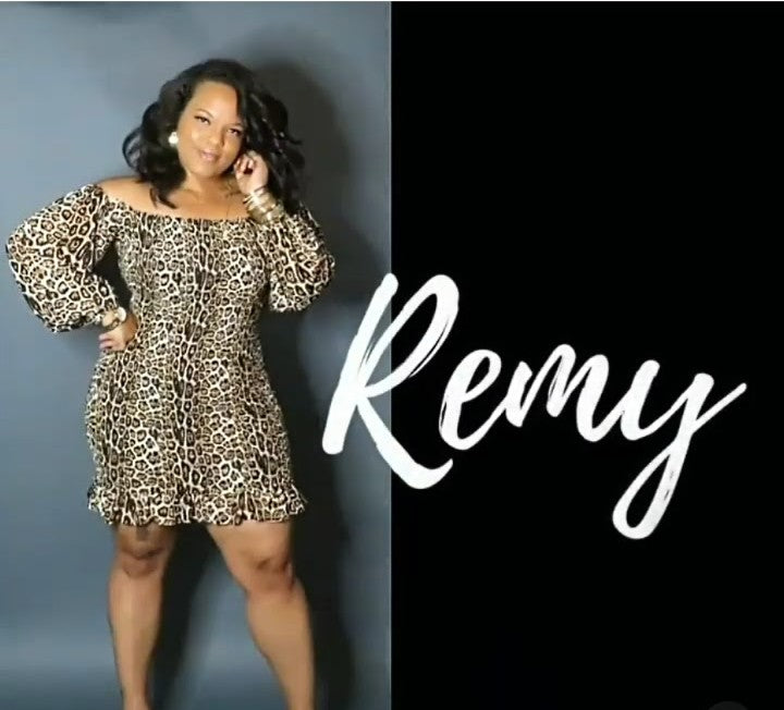 Remy - Sheer lantern sleeve fitted leopard mini dress