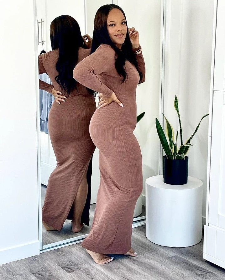 Kaor - Mocha Ribbed maxi dress