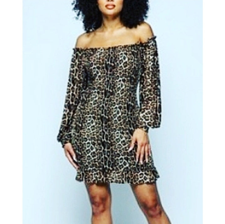 Remy - Sheer lantern sleeve fitted leopard mini dress